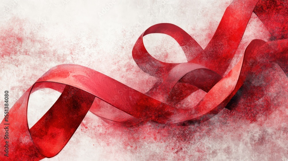 Poster dynamic abstract shapes with swirling red ribbons in digital art