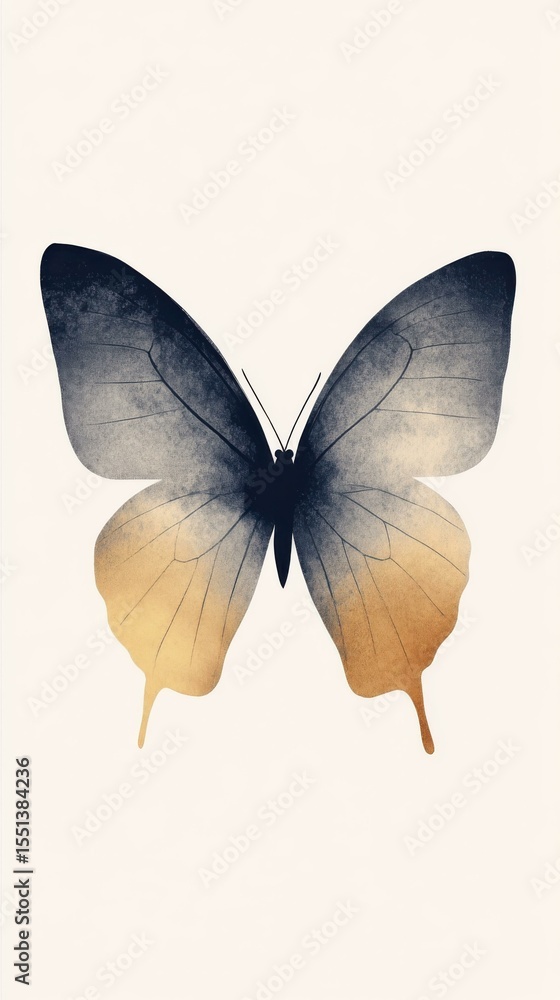 Poster Serene butterfly resting on plain white background in studio