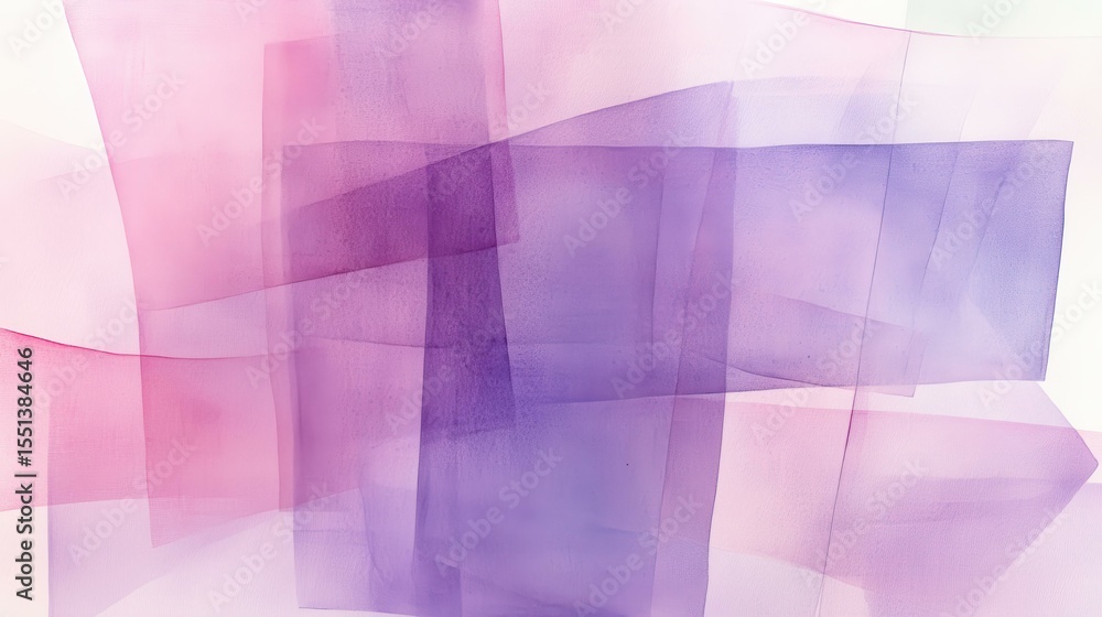 Poster abstract painting of overlapping translucent rectangles in pink and purple