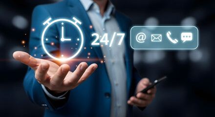 24/7 Customer Support Contact Options Concept