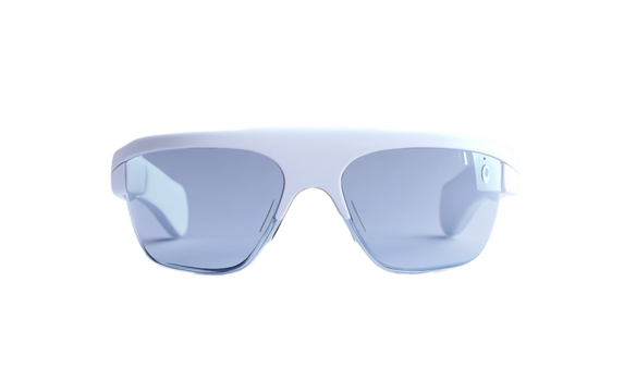 Minimalist concept of AI-powered smart glasses designed with sleek white frames and advanced wearable technology isolated on transparent background PNG