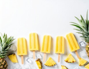 Pineapple popsicles with pineapple slices and ice cubes