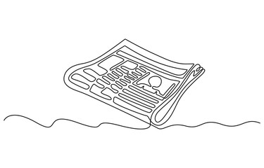 Continuous one line drawing of a stack of news newspapers with cup of coffee. Vector illustration. Editable stroke