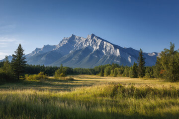 Fototapeta premium breathtaking summer mountain landscapes of alberta illuminated by bright sunlight
