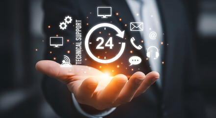 Technical Support 24/7 Service with Communication Icons