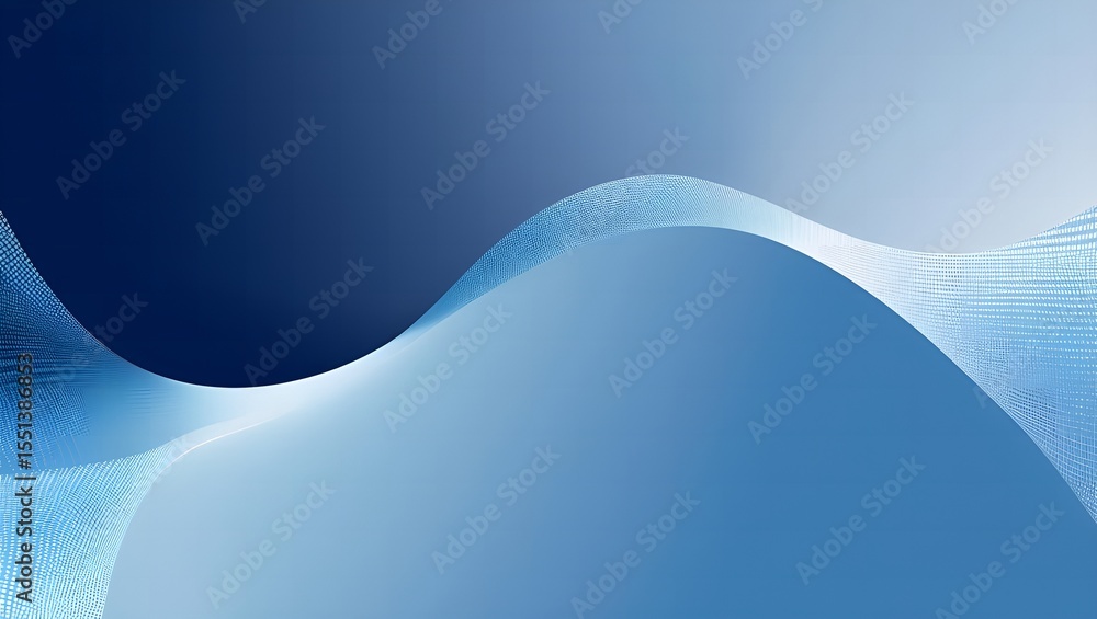 Poster abstract blue wave pattern created with small dots forming a textured ribbon flowing across a gradie
