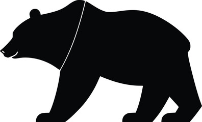 Black bear silhouette, walking, profile view, editable vector illustration, simple design, isolated on white, wildlife, nature, animal, graphic, icon
