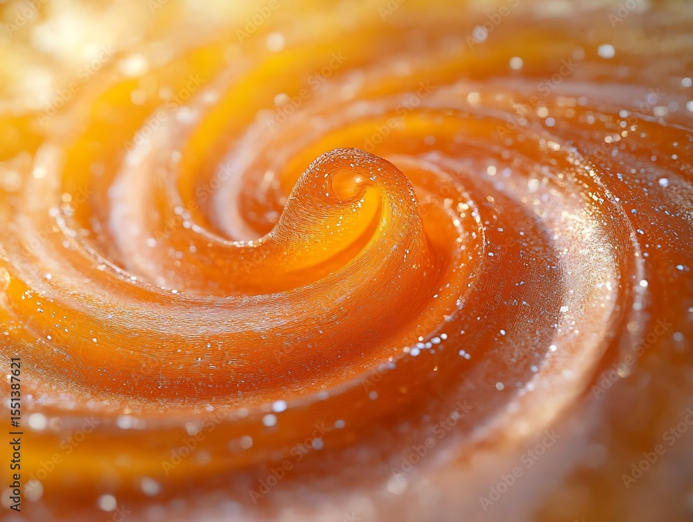 Poster macro abstract view of golden orange swirls with sparkling highlights