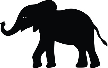 Fototapeta premium Black silhouette of a baby elephant, standing, profile view, editable vector illustration