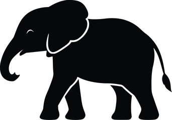 Obraz premium Black silhouette of a baby elephant walking, editable vector illustration