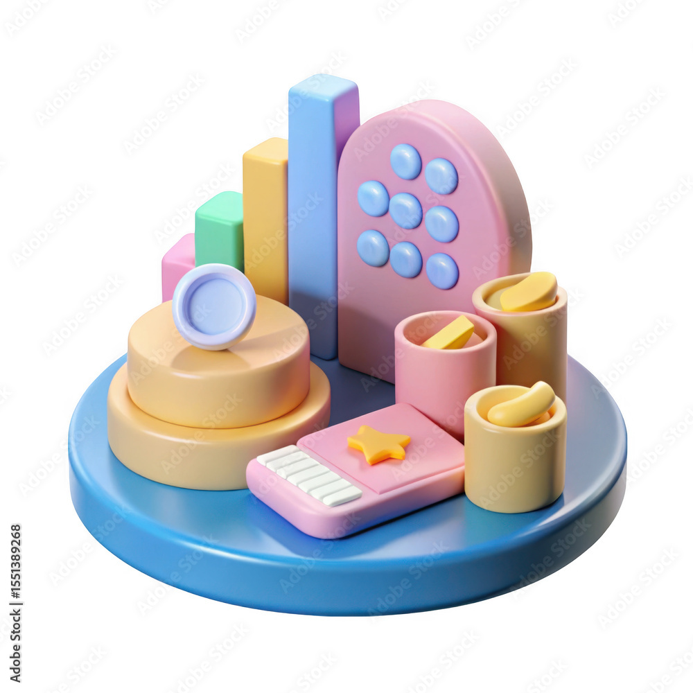 Poster pastel 3d rendered objects composition isolated on transparent background