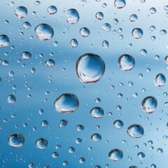 Water droplets on blue glass surface