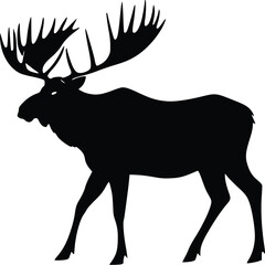 Majestic moose silhouette, walking, editable vector illustration, wildlife, nature, animal, black, graphic, design element, wild, forest, woodland, fauna, deer, antler,