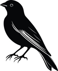 Obraz premium Black silhouette of a small bird perched, vector illustration, editable graphic, nature, wildlife, avian, fauna