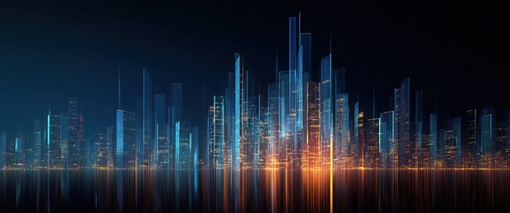Technology city shuttle, light, futuristic abstract architecture, blue city