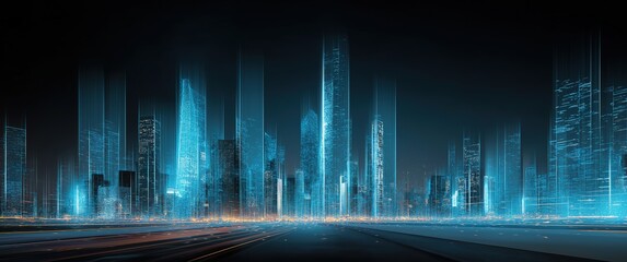 Technology city shuttle, light, futuristic abstract architecture, blue city