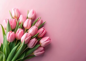 Naklejka premium Elegant bouquet of pink tulips on soft pastel pink background