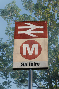 The sign and logo at Saltaire railway station used daily for commuting to Leeds and Bradford or by the thousands of people who visit the world heritage site every year