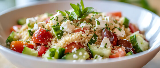 Fresh Mediterranean Couscous Salad with Feta, Tomatoes, and Cucumbers
