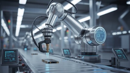 Intelligent robotic arm operating in a modern factory setting