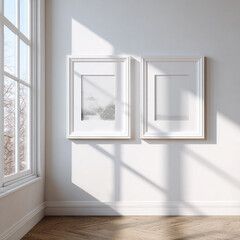 Two White Framed Pictures on White Wall white frames