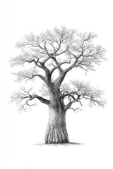 Fototapeta premium A Majestic Baobab Tree Illustrating Raw Natural Beauty in Monochrome
