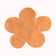Minimalistic pastel crumpled paper flower shape on white background. Simple sticker from torn notebook page with jagged edges, gritty dotted texture, halftone.