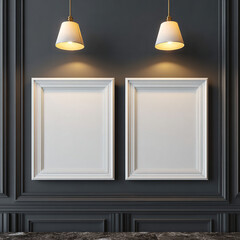 Two White Frames Dark Gray Wall Interior Decor interior design