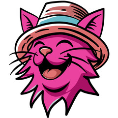 Pink cat, smiling, vector, illustrator