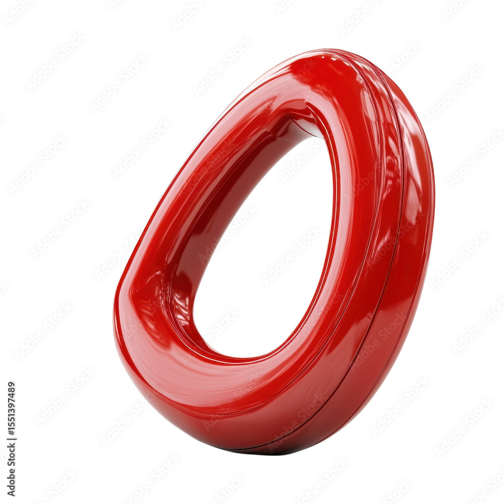 Poster abstract red donut shape glossy surface modern art red ring unique object on transparent background