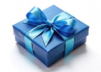 Obraz premium Beautiful blue gift box wrapped with a stunning ribbon bow