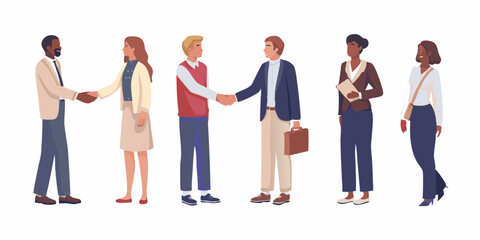 Diverse Business People Handshake and Meeting Illustration