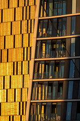 Sunset Reflections on Modern Facade