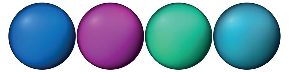 Set with glass colorful balls. Glossy realistic ball, 3D abstract vector illustration highlighted on a white background. Big metal bubble with shadow.