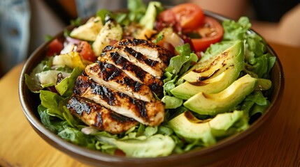 Grilled Chicken and Avocado Salad Bowl