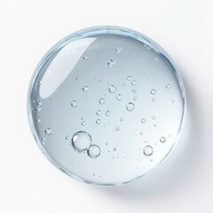 Blue serum liquid clear transparent hydro alcoholic gel drop including bubbles on white background