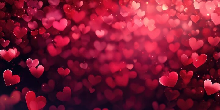 Romantic red hearts floating on soft bokeh background for valentine's day celebration