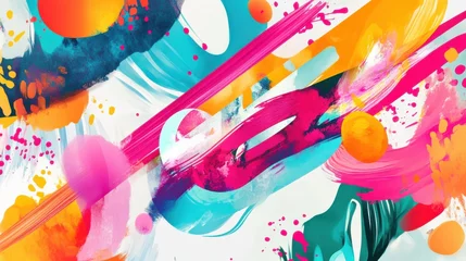 Fotobehang Abstracte kunst Vibrant abstract painting with dynamic paint strokes and splashes  © Yana