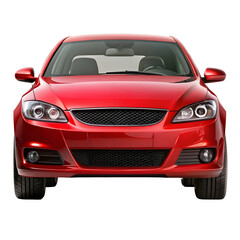 Red Car Front View Isolated on Pure White Background


