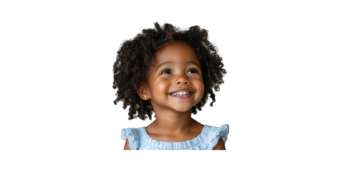 Smiling Toddler In Blue Dress. Joyful Expression And Childhood Innocence Isolated On Transparent Background