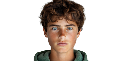 Young Male Portrait With Freckles And Blue Eyes. Youthful Expression And Natural Beauty Isolated On Transparent Background