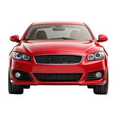 Red Car Front View Isolated on Pure White Background

