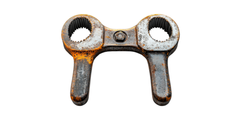 Rusty Double-Ended Wrench. Vintage Tool Symbolizing Industrial Heritage Isolated On Transparent Background