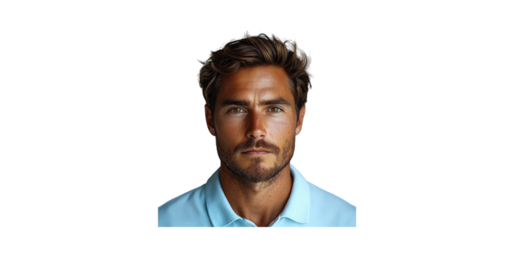 Male Model In Blue Polo Shirt. Fashion And Style Portrait Isolated On Transparent Background - Powered by Adobe
