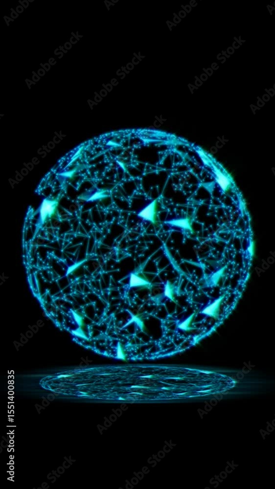 Poster a glowing sphere displays intricate blue patterns against a dark background, creating a captivating 