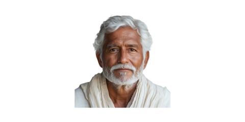 Elderly Man With Hair And Beard In Traditional Attire. Wisdom And Cultural Heritage Isolated On Transparent Background