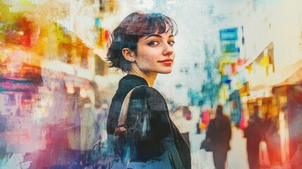 Fototapeta premium Young Middle Eastern woman walking confidently in city street