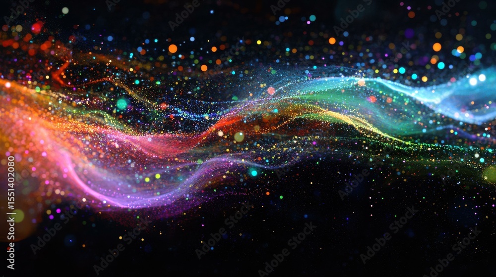 Poster abstract multicolored light particles in digital nighttime setting
