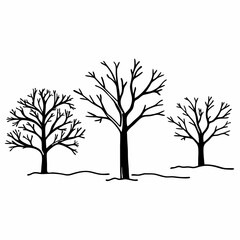 Simple Black and White Winter Trees Three bare