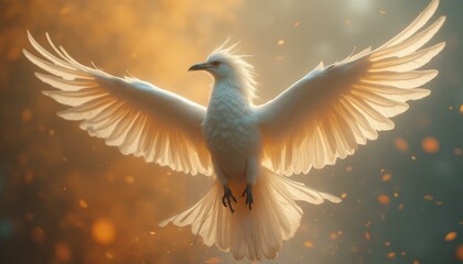 Obraz premium Unknown white bird flying in serene forest setting